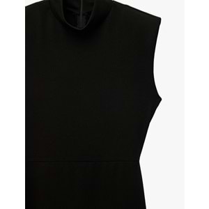Slim Fit Kolsuz Dik Yaka Midi Elbise 7WAK80006UK - KOTON - SİYAH - S