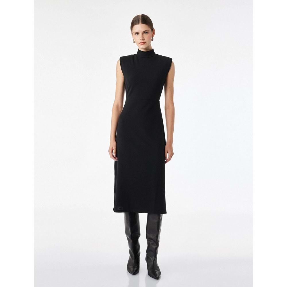 Slim Fit Kolsuz Dik Yaka Midi Elbise 7WAK80006UK - KOTON - SİYAH - S