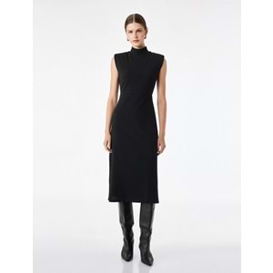 Slim Fit Kolsuz Dik Yaka Midi Elbise 7WAK80006UK - KOTON - SİYAH - S