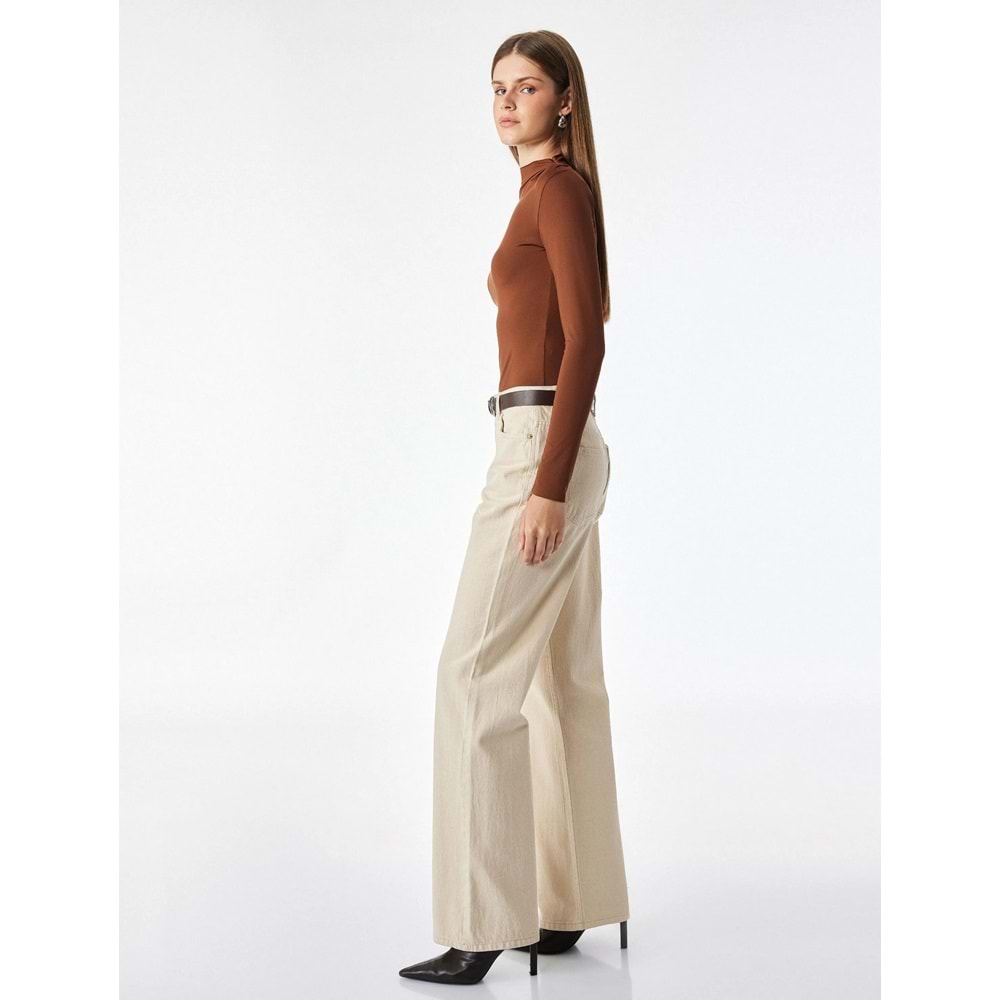 Drape Detaylı Hafif Dik Yaka Bodysuit 7WAK80008EK - KOTON - KAHVERENGİ - S