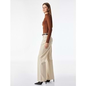 Drape Detaylı Hafif Dik Yaka Bodysuit 7WAK80008EK - KOTON - KAHVERENGİ - S