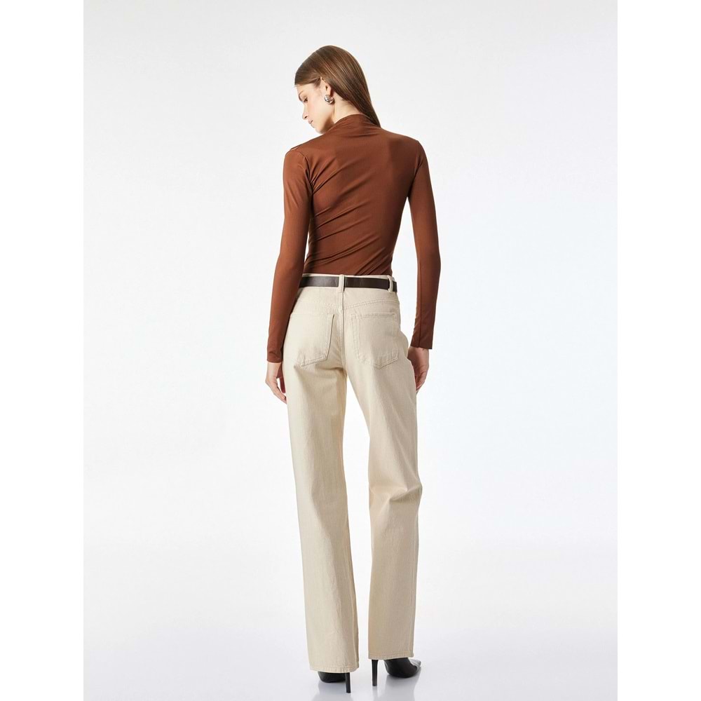 Drape Detaylı Hafif Dik Yaka Bodysuit 7WAK80008EK - KOTON - KAHVERENGİ - S