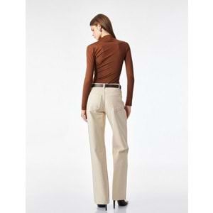 Drape Detaylı Hafif Dik Yaka Bodysuit 7WAK80008EK - KOTON - KAHVERENGİ - S