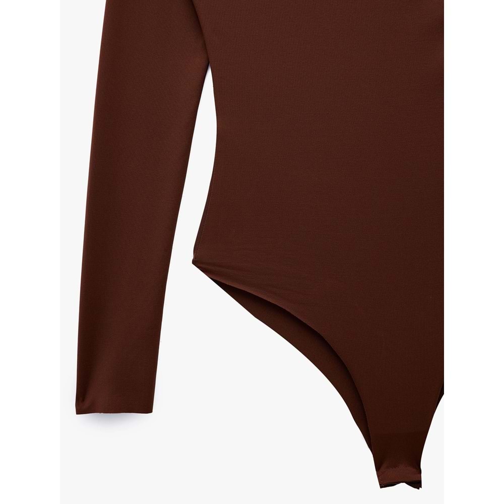 Drape Detaylı Hafif Dik Yaka Bodysuit 7WAK80008EK - KOTON - KAHVERENGİ - S