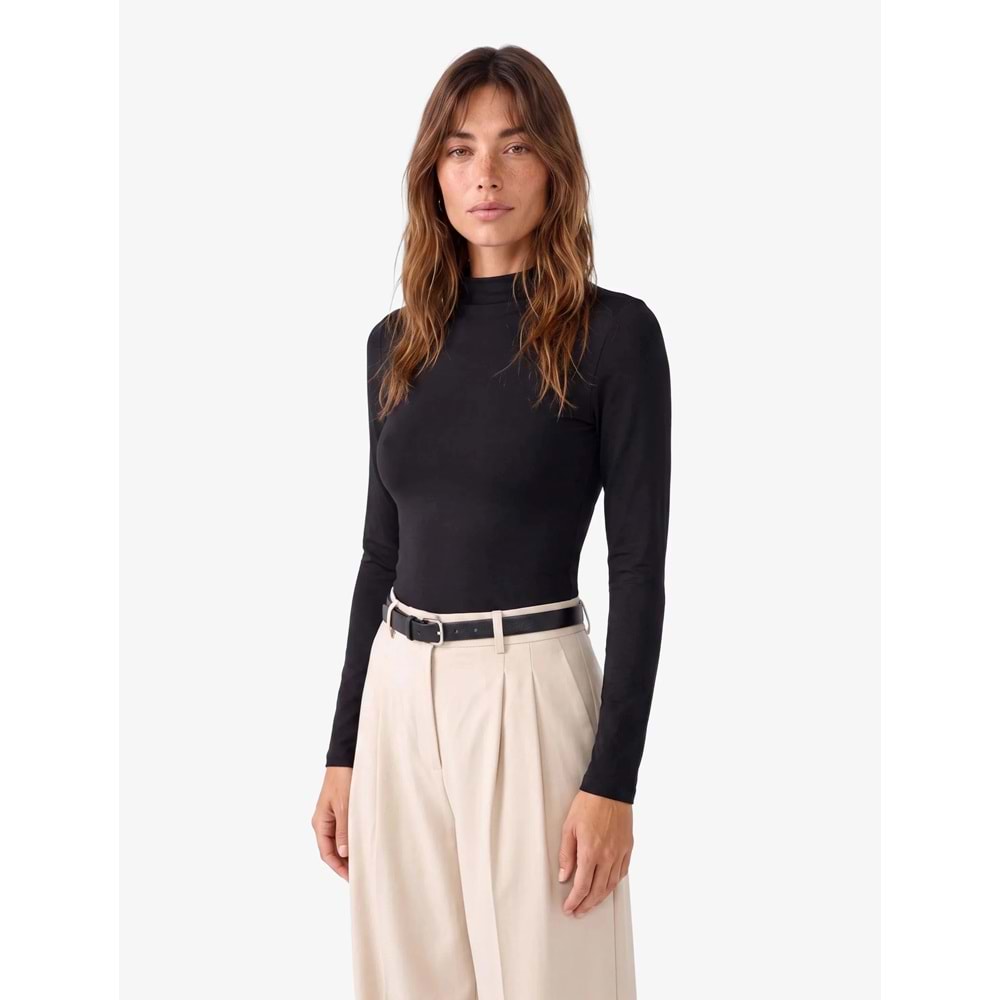 Drape Detaylı Hafif Dik Yaka Bodysuit 7WAK80008EK - KOTON - SİYAH - XS