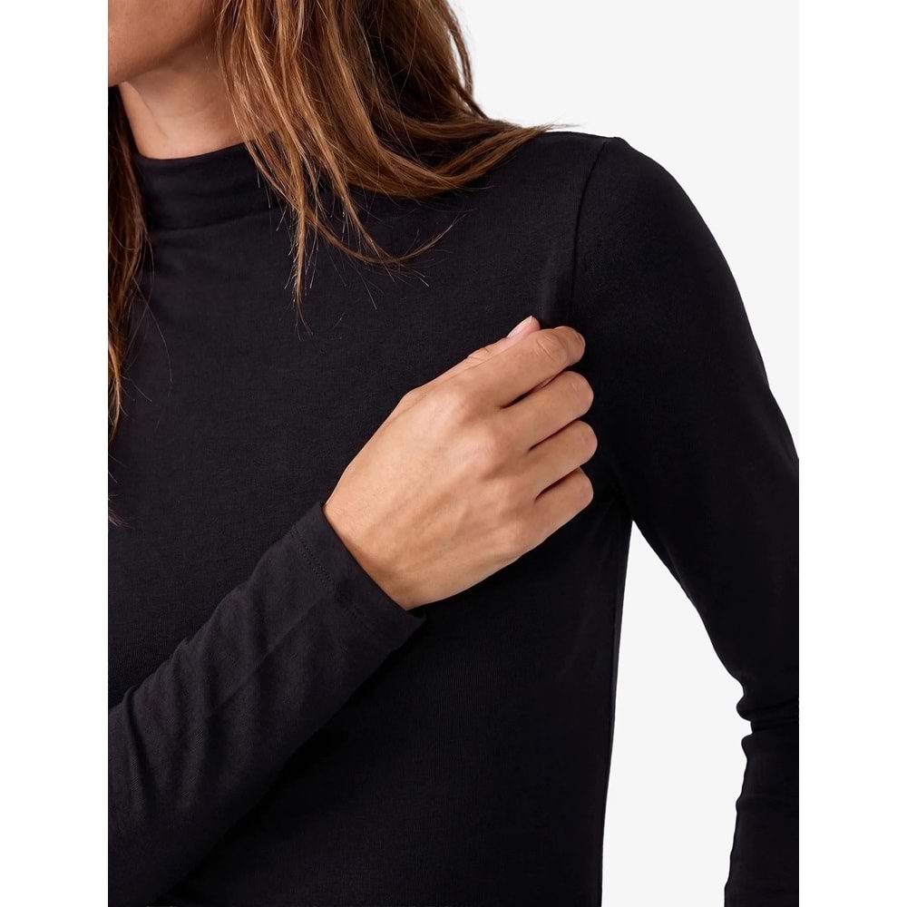 Drape Detaylı Hafif Dik Yaka Bodysuit 7WAK80008EK - KOTON - SİYAH - XS