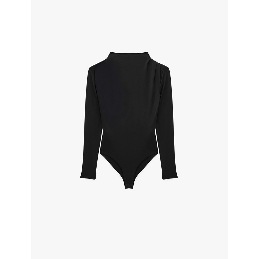 Drape Detaylı Hafif Dik Yaka Bodysuit 7WAK80008EK - KOTON - SİYAH - XS