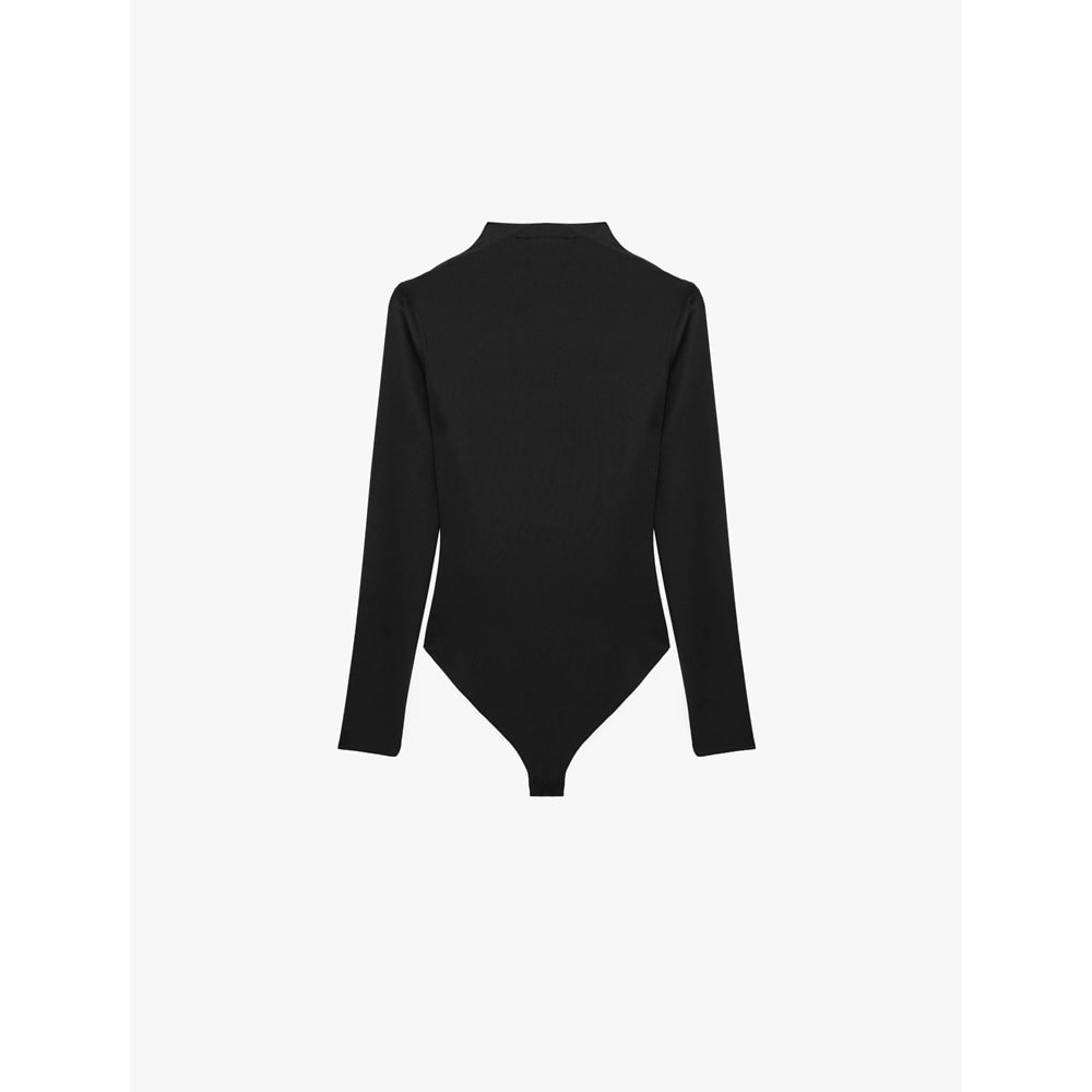 Drape Detaylı Hafif Dik Yaka Bodysuit 7WAK80008EK - KOTON - SİYAH - XS