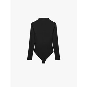 Drape Detaylı Hafif Dik Yaka Bodysuit 7WAK80008EK - KOTON - SİYAH - XS