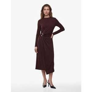 Metal Aksesuarlı Slim Fit Maxi Elbise 7WAK80008FK - KOTON - KAHVERENGİ - XS