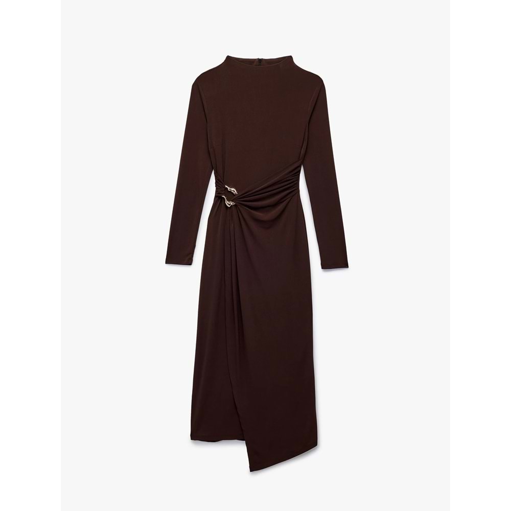 Metal Aksesuarlı Slim Fit Maxi Elbise 7WAK80008FK - KOTON - KAHVERENGİ - XS