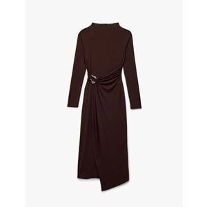 Metal Aksesuarlı Slim Fit Maxi Elbise 7WAK80008FK - KOTON - KAHVERENGİ - XS