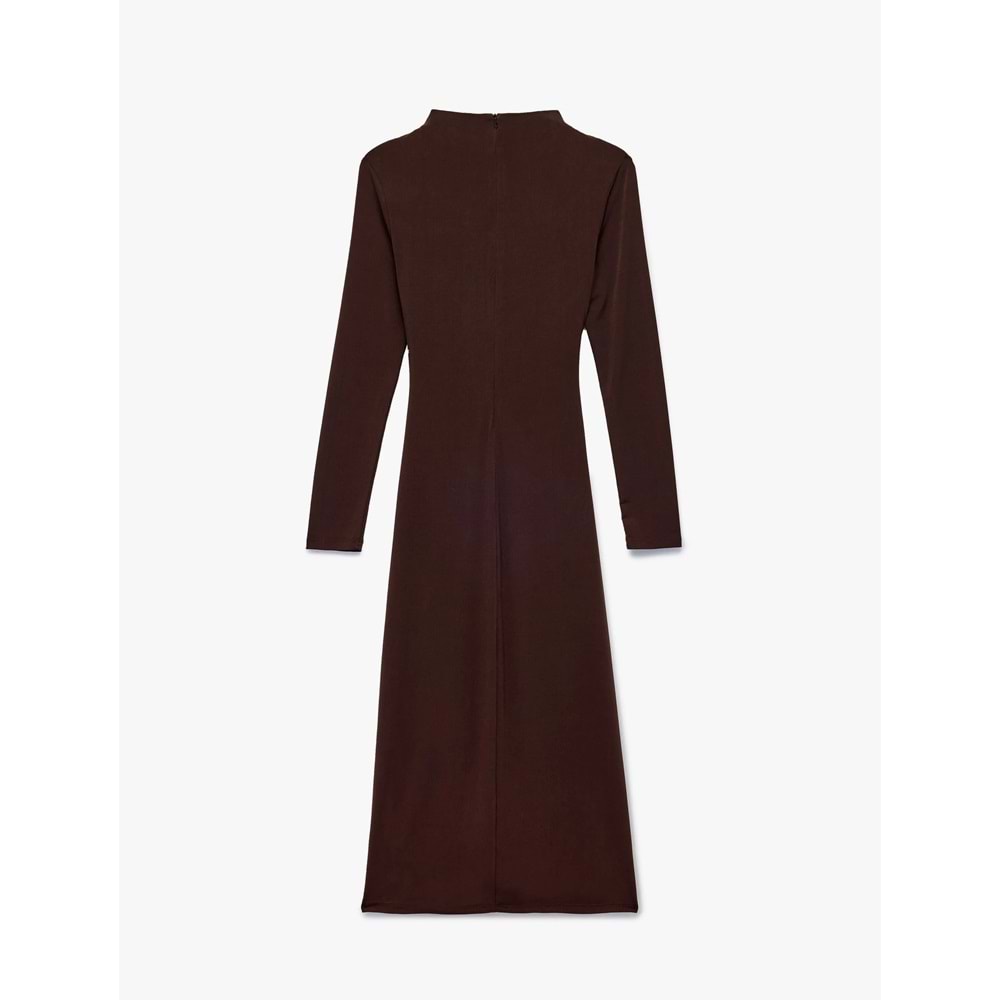 Metal Aksesuarlı Slim Fit Maxi Elbise 7WAK80008FK - KOTON - KAHVERENGİ - XS