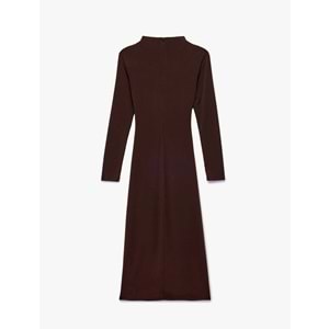 Metal Aksesuarlı Slim Fit Maxi Elbise 7WAK80008FK - KOTON - KAHVERENGİ - XS