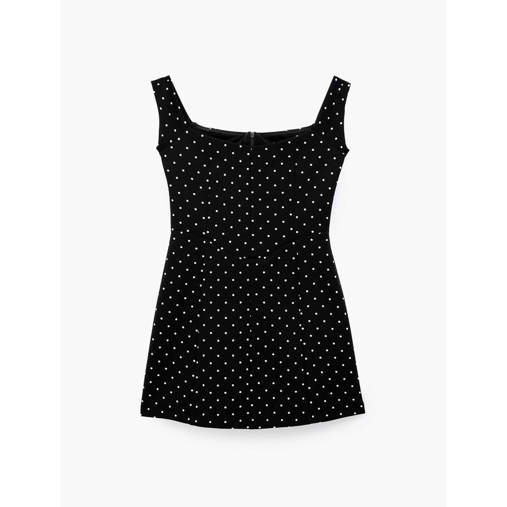 Kare Yaka Kolsuz Mini Abiye Elbise 7WAK80019FW - KOTON - Siyah Desenli - 36