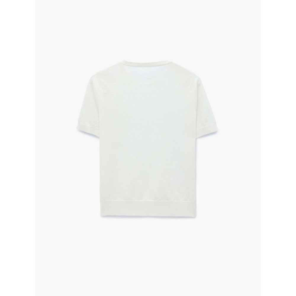 Bisiklet Yaka Kısa Kollu Triko Tişört 7WAK90579HT - KOTON - EKRU - S