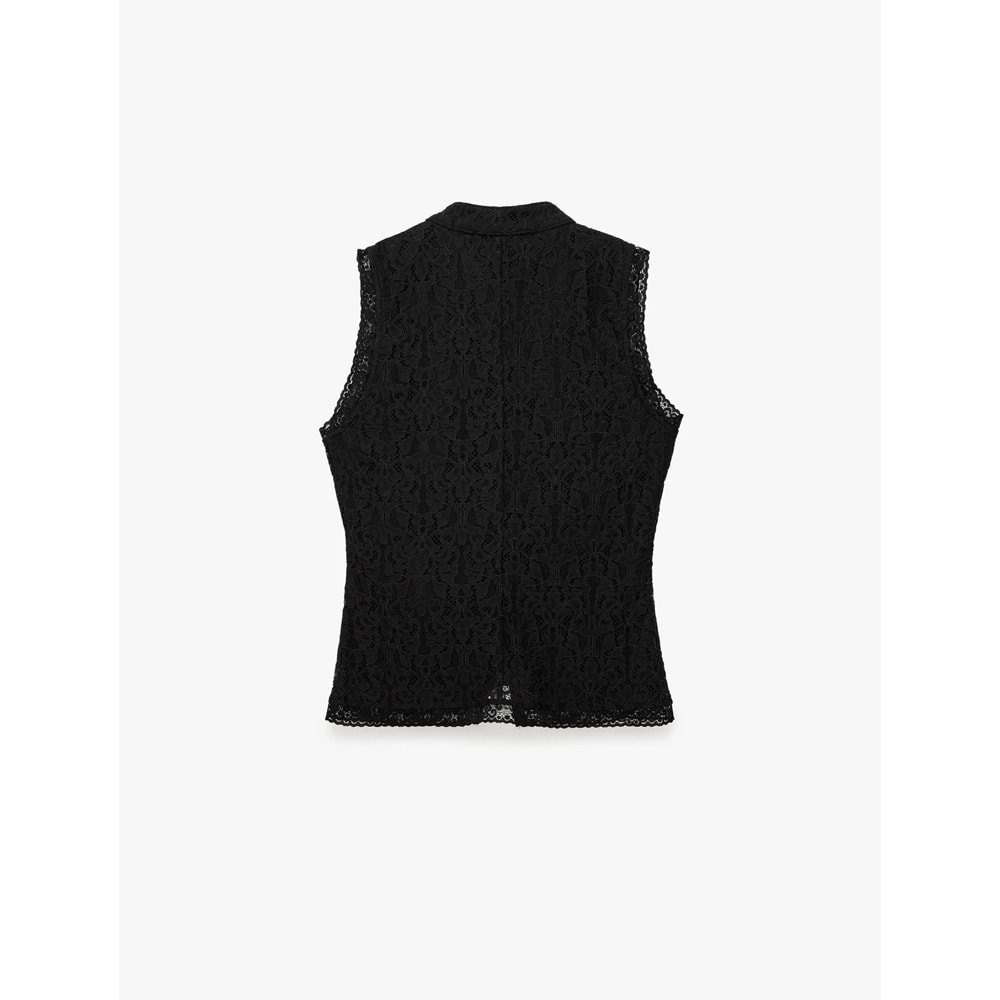 Hakim Yaka Kolsuz Dantel Bluz 7WAL30008IK - KOTON - SİYAH - S