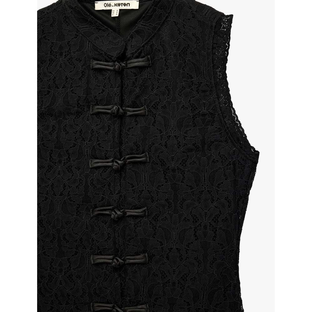 Hakim Yaka Kolsuz Dantel Bluz 7WAL30008IK - KOTON - SİYAH - S