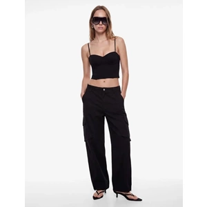 Askılı Korse Crop Bluz 7WAL30047IK - KOTON - SİYAH - M