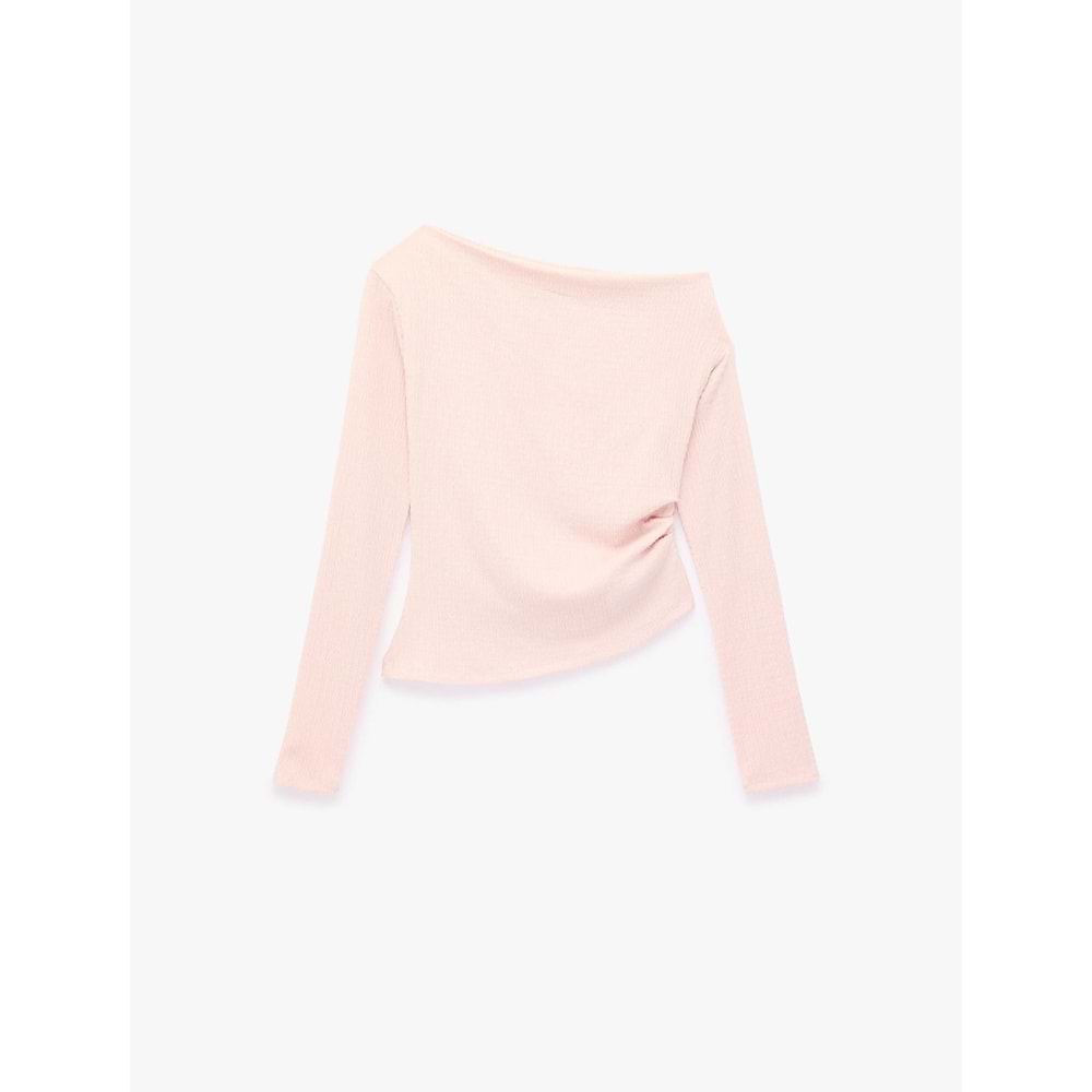 Uzun Kollu Büzgülü Kayık Yaka Bluz 7WAL60013IK - KOTON - PEMBE - XS