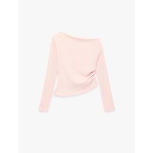 Uzun Kollu Büzgülü Kayık Yaka Bluz 7WAL60013IK - KOTON - PEMBE - XS