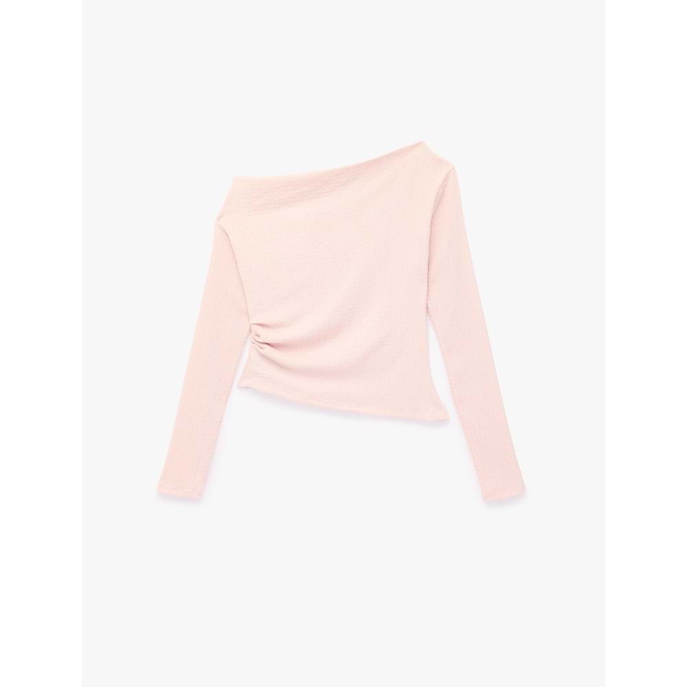 Uzun Kollu Büzgülü Kayık Yaka Bluz 7WAL60013IK - KOTON - PEMBE - XS