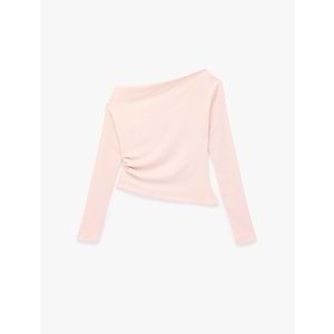 Uzun Kollu Büzgülü Kayık Yaka Bluz 7WAL60013IK - KOTON - PEMBE - XS