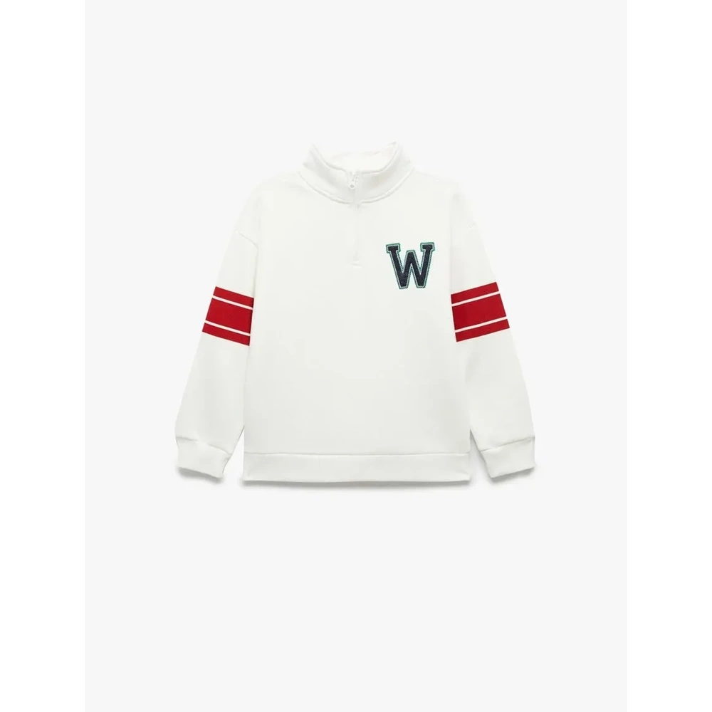 Uzun Kollu Baskılı Oversize Fermuarlı Sweatshirt 7WKB10050TK - KOTON - EKRU - 13-14