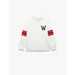 Uzun Kollu Baskılı Oversize Fermuarlı Sweatshirt 7WKB10050TK - KOTON - EKRU - 13-14