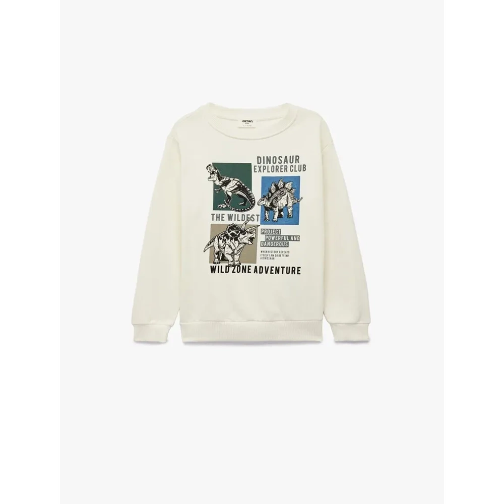 Uzun Kollu Şardonlu Baskılı Sweatshirt 7WKB10062TK - KOTON - EKRU - 7-8