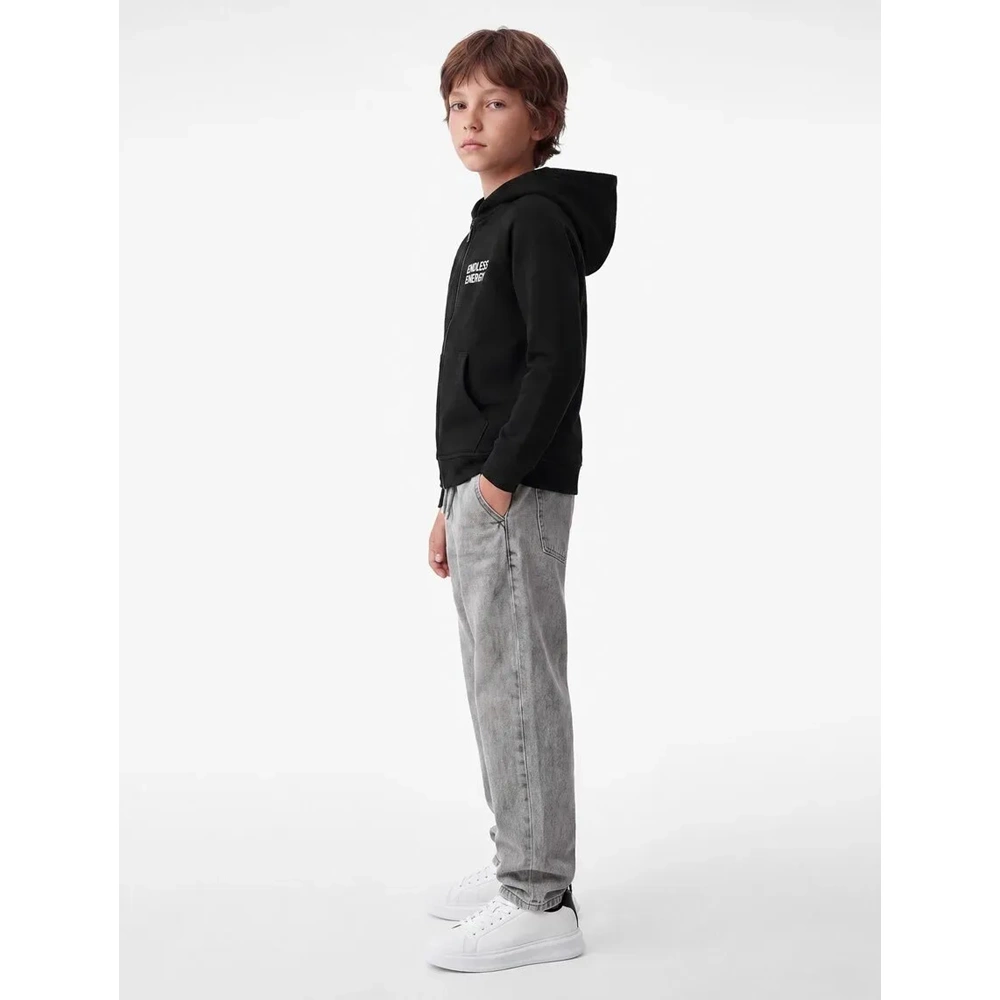 Şardonlu Kapşonlu Fermuarlı Sweatshirt 7WKB10228TK - KOTON - SİYAH - 11-12