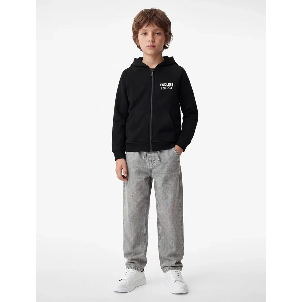 Şardonlu Kapşonlu Fermuarlı Sweatshirt 7WKB10228TK - KOTON - SİYAH - 11-12