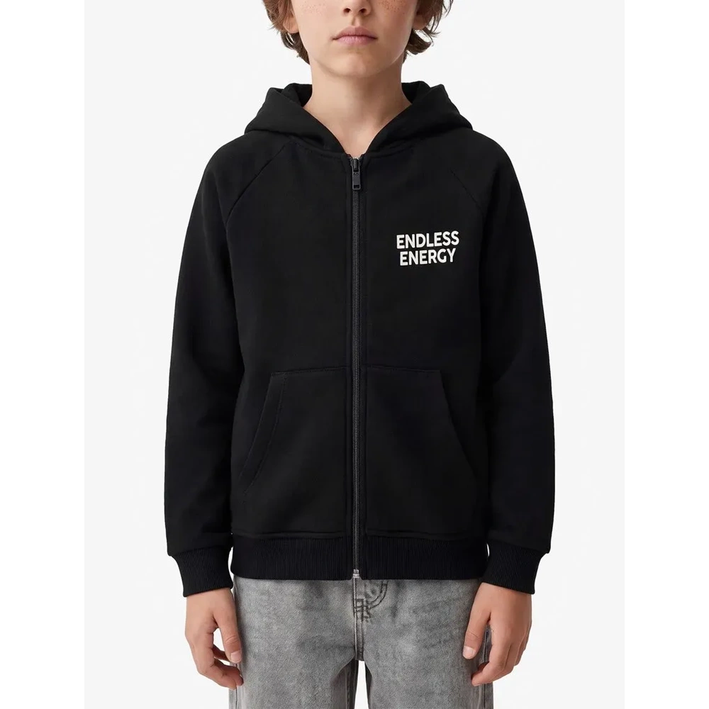 Şardonlu Kapşonlu Fermuarlı Sweatshirt 7WKB10228TK - KOTON - SİYAH - 11-12