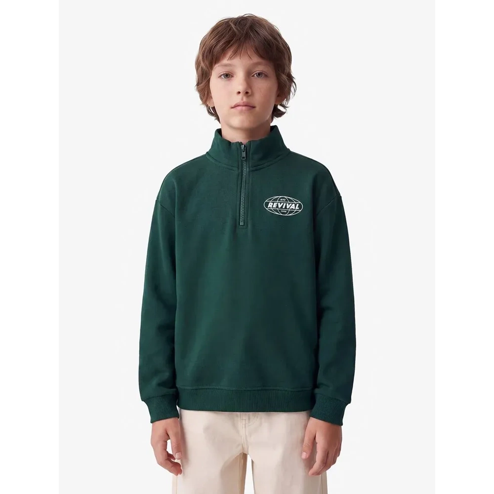 Yarım Fermuarlı Dik Yaka Sweatshirt 7WKB10311TK - KOTON - YEŞİL - 11-12