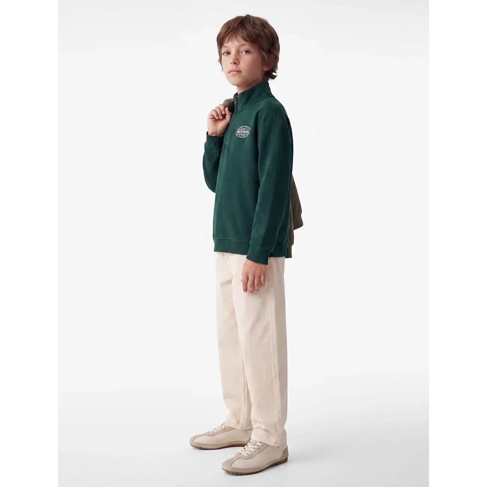 Yarım Fermuarlı Dik Yaka Sweatshirt 7WKB10311TK - KOTON - YEŞİL - 11-12