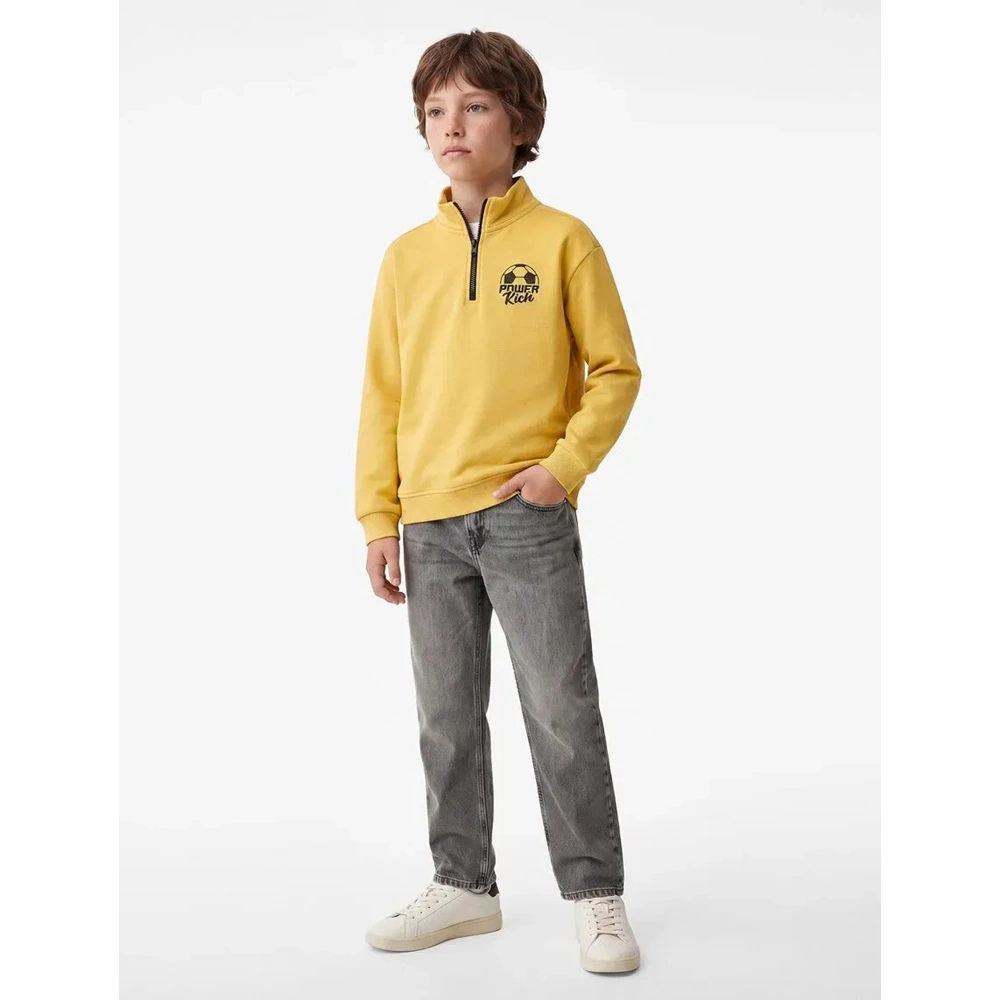 Fermuar Detaylı Dik Yaka Baskılı Sweatshirt 7WKB10312TK - KOTON - HARDAL - 13-14