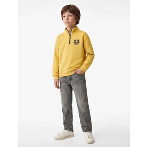 Fermuar Detaylı Dik Yaka Baskılı Sweatshirt 7WKB10312TK - KOTON - HARDAL - 13-14