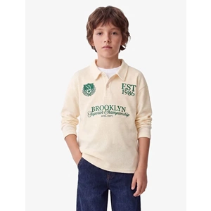 Uzun Kollu Dokulu Polo Yaka Tişört 7WKB10474TK - KOTON - EKRU - 7-8