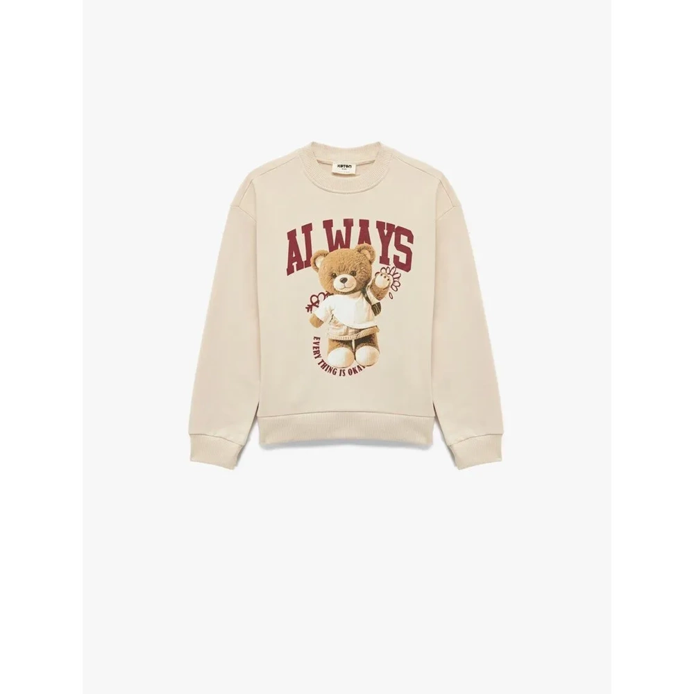 Uzun Kollu Bisiklet Yaka Sweatshirt 7WKG10036AK - KOTON - BEJ - 7-8