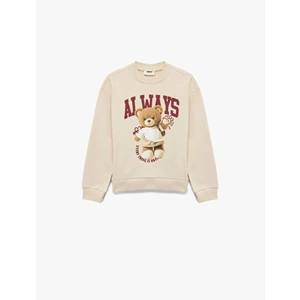 Uzun Kollu Bisiklet Yaka Sweatshirt 7WKG10036AK - KOTON - BEJ - 7-8