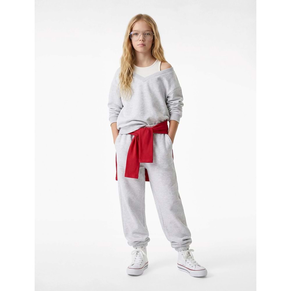 Uzun Kollu Pamuklu Şardonlu Sweatshirt 7WKG10051AK - KOTON - GRİ MELANJ - 13-14