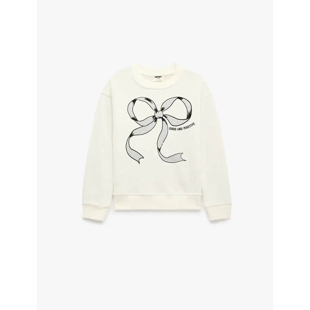 Uzun Kollu Bisiklet Yaka Sweatshirt 7WKG10151AK - KOTON - EKRU - 11-12