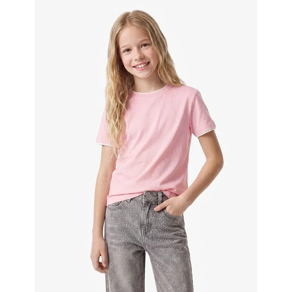 Bisiklet Yaka Kısa Kollu Slim Fit Tişört 7WKG10332AK - KOTON - PEMBE - 11-12