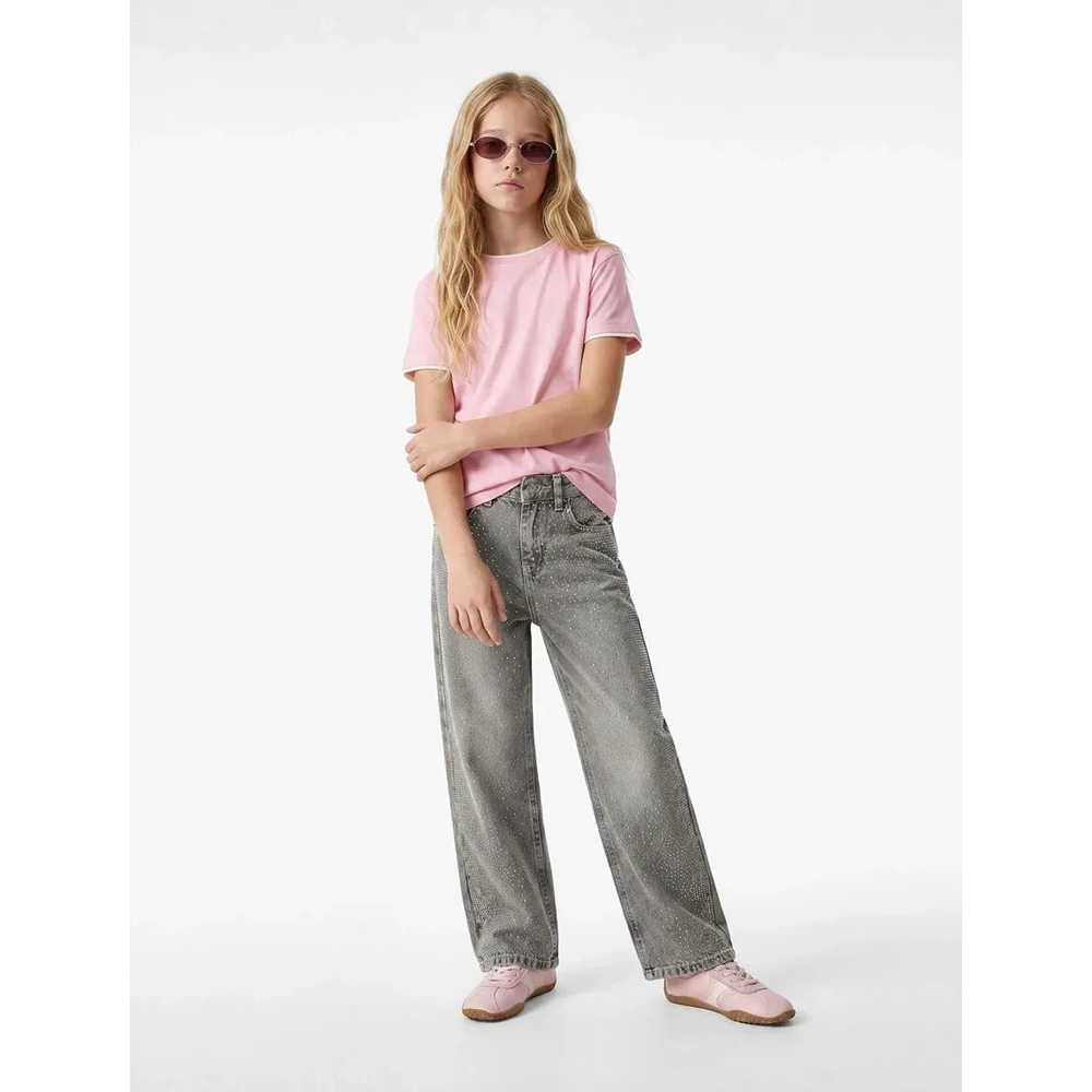 Bisiklet Yaka Kısa Kollu Slim Fit Tişört 7WKG10332AK - KOTON - PEMBE - 11-12