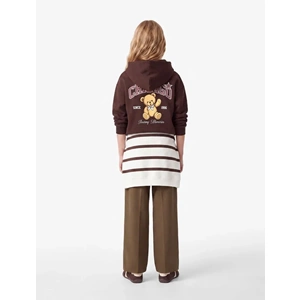 ŞardonluUzun Kollu Kapşonlu Sweatshirt 7WKG10369AK - KOTON - KAHVERENGİ - 11-12