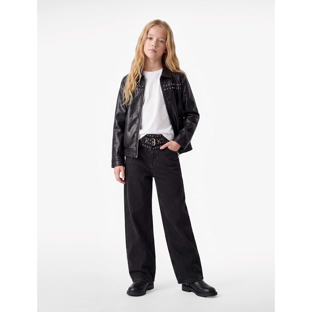 Pamuklu Geniş Paça Denim Pantolon 7WKG40004AD - KOTON - SİYAH - 6-7