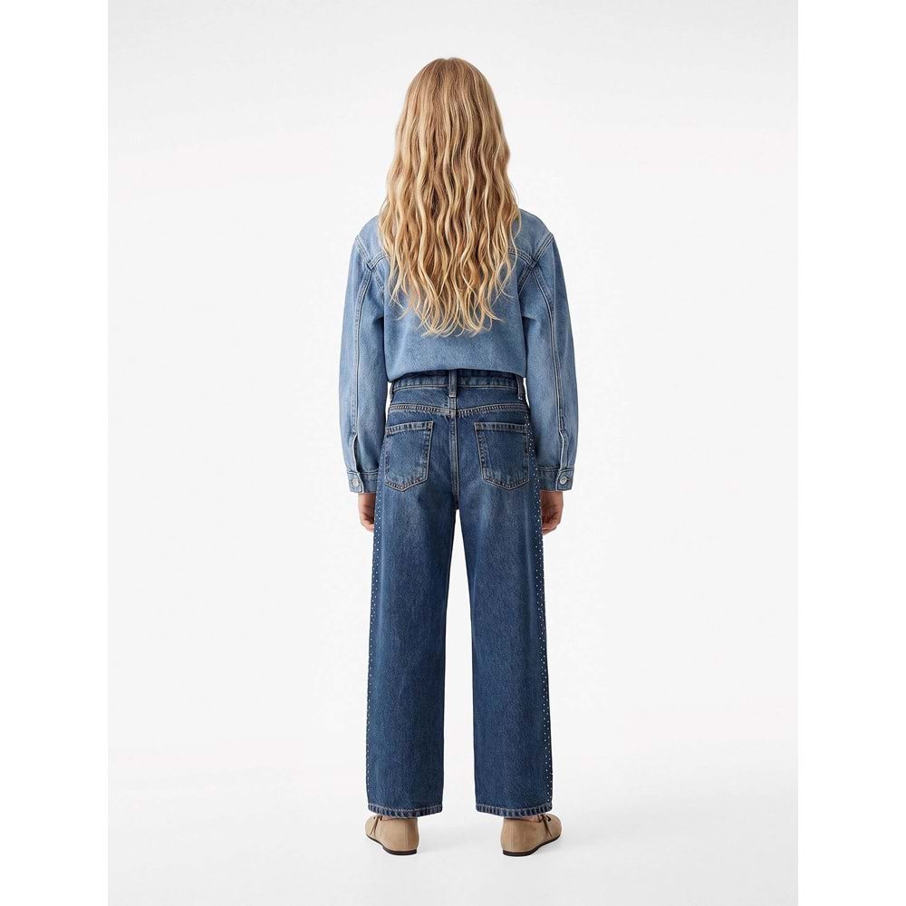 Taşlı Geniş Paça Denim Pantolon 7WKG40055AD - KOTON - ORTA İNDİGO - 6-7