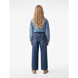 Taşlı Geniş Paça Denim Pantolon 7WKG40055AD - KOTON - ORTA İNDİGO - 6-7