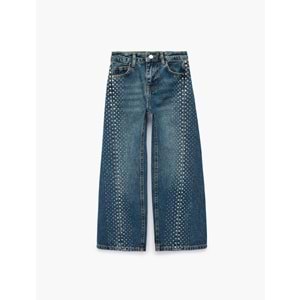 Taşlı Geniş Paça Denim Pantolon 7WKG40055AD - KOTON - ORTA İNDİGO - 6-7