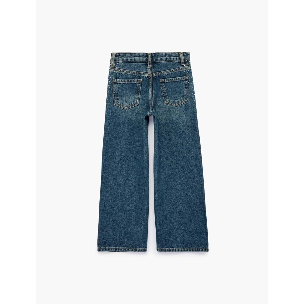 Taşlı Geniş Paça Denim Pantolon 7WKG40055AD - KOTON - ORTA İNDİGO - 6-7